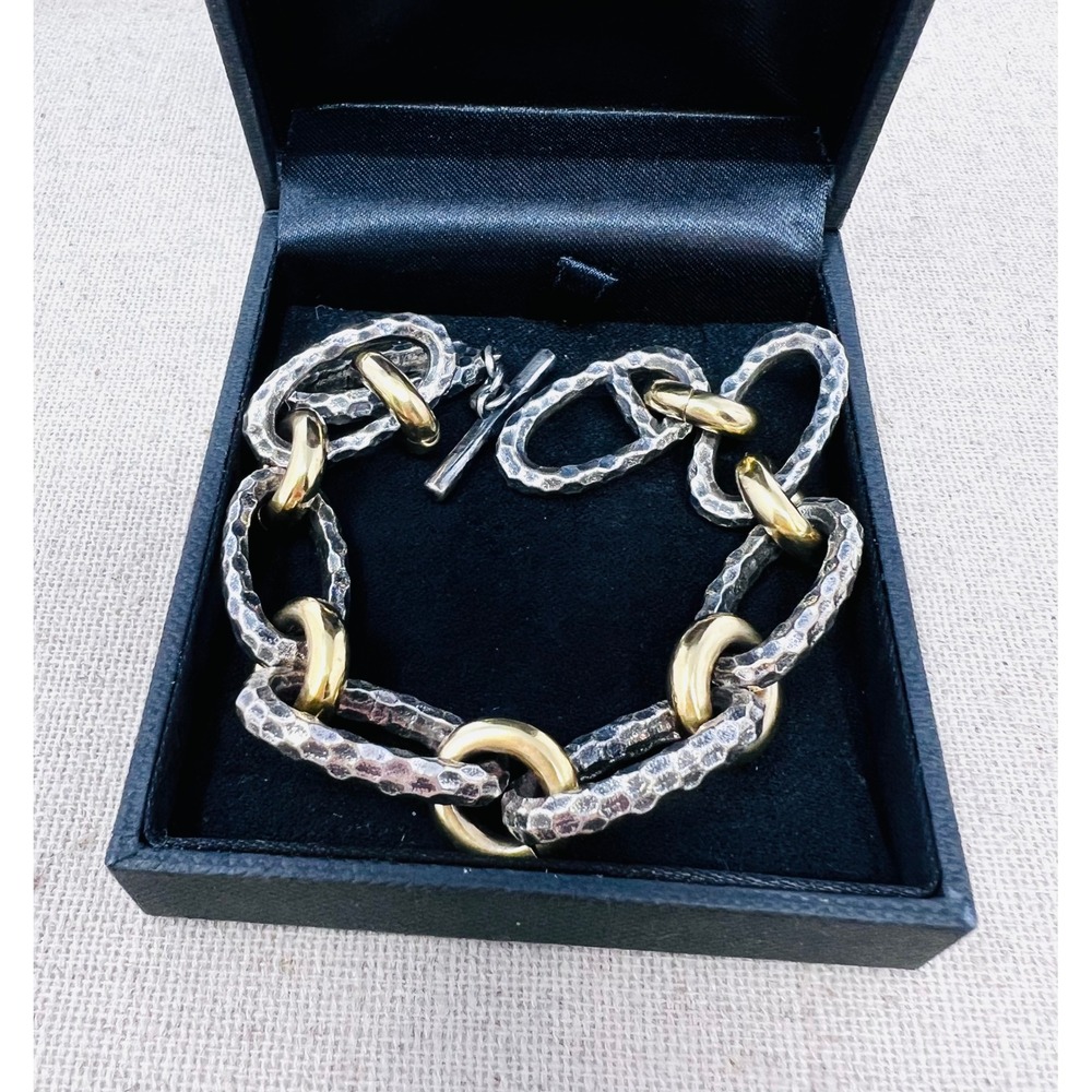 Tat2 Ravelle Hammered Chain Two Tone Chain Link Bracelet 8in